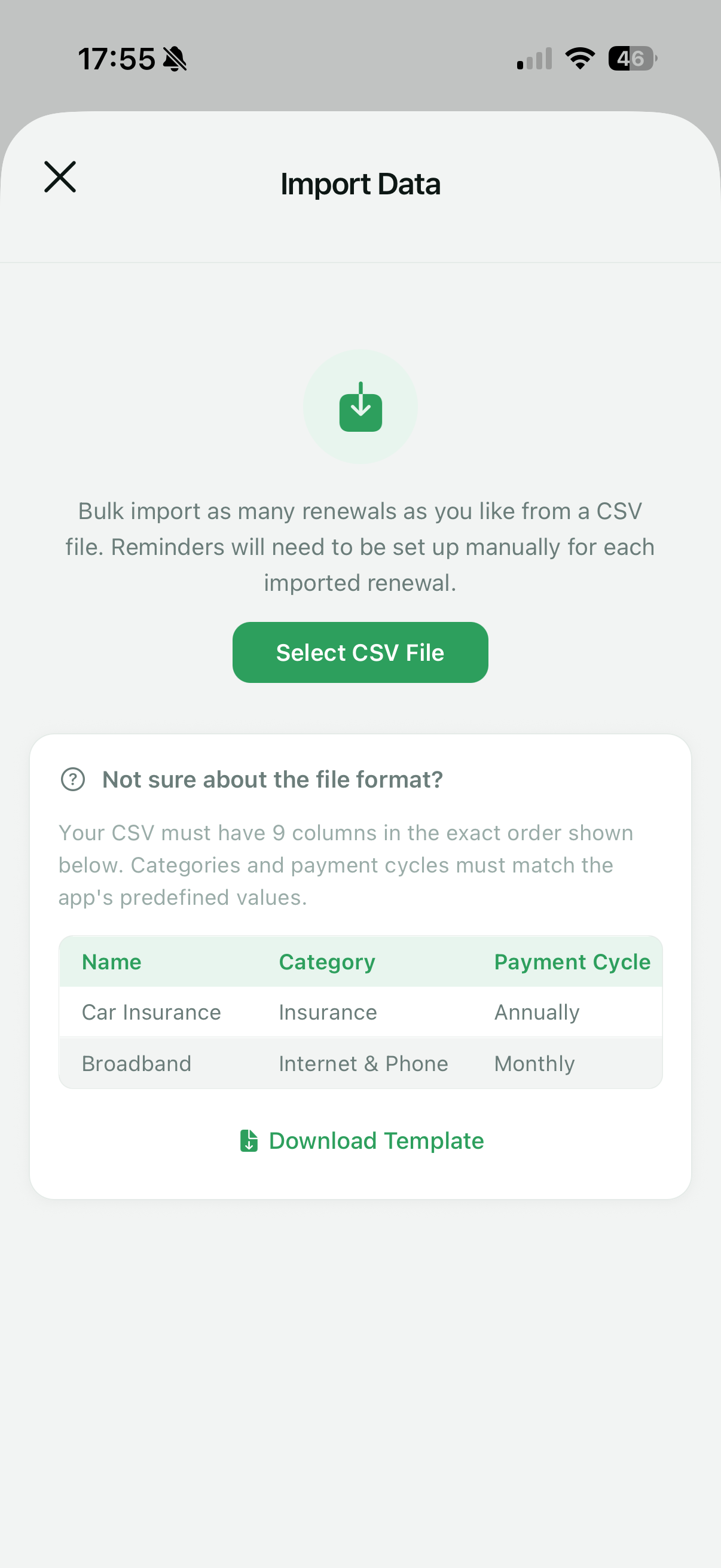 All Renewals - import and export