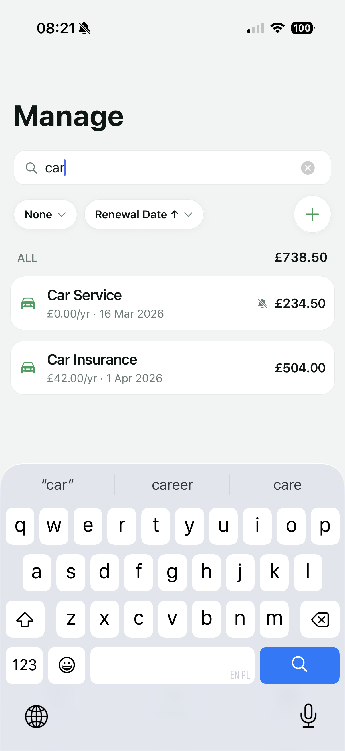 All Renewals - search renewals